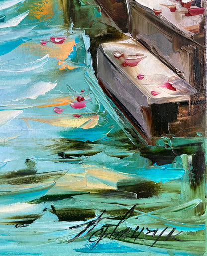 Venice Gondola Boat Painting | Original Hand-Painted Venetian Canal Canvas Artwork | Italian Venezia Art Inspired by Monet