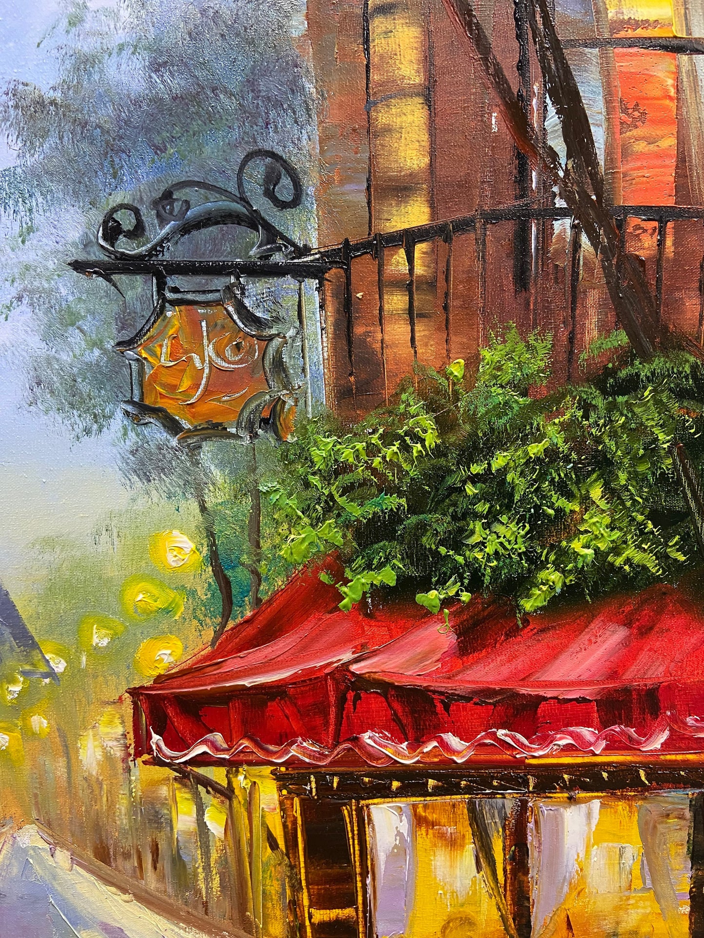 Original Paris Oil Painting Eiffel Tower Art Night City Painting Restaurant Decor Paris Cafe Painting Parisian Art Street Scene Painting