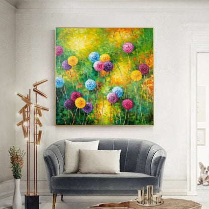 Dandelion Flowers Oil Painting Extra Large Wall Art Wildflowers Painting Master Bedroom Decor Grass Painting Field of Flowers Big Painting