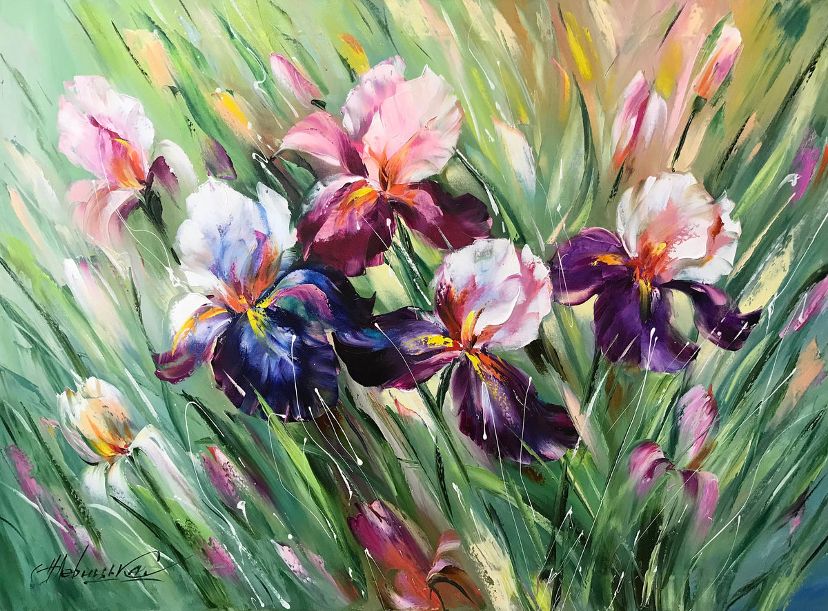 Iris Flowers Painting on Canvas Purple Flowers Oil Painting Original I ...