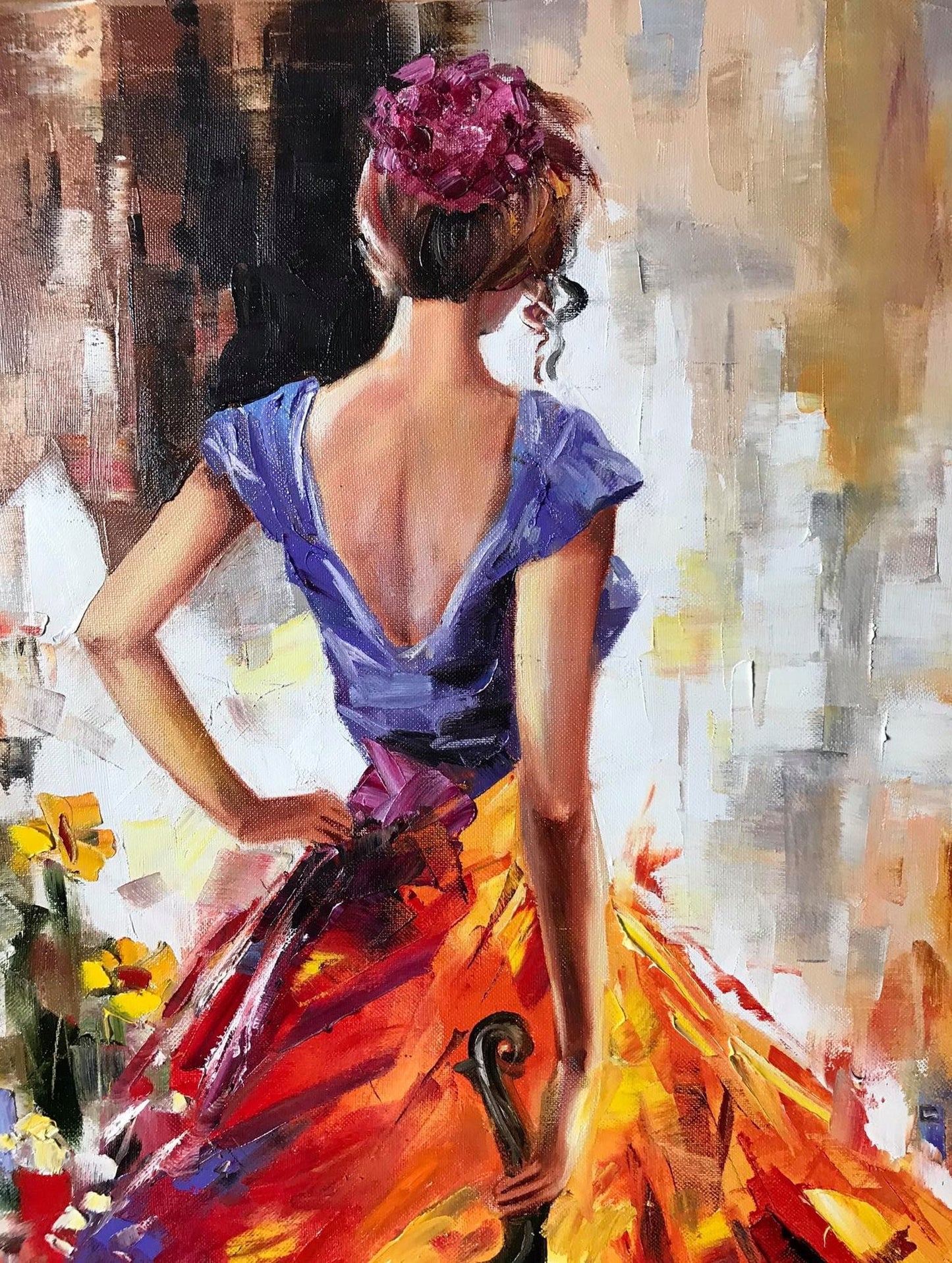 Violinist Original Painting Musician Wall Art Abstract Woman Painting Woman in Dress Silhouette Art Music Art Canvas Violin Oil Painting