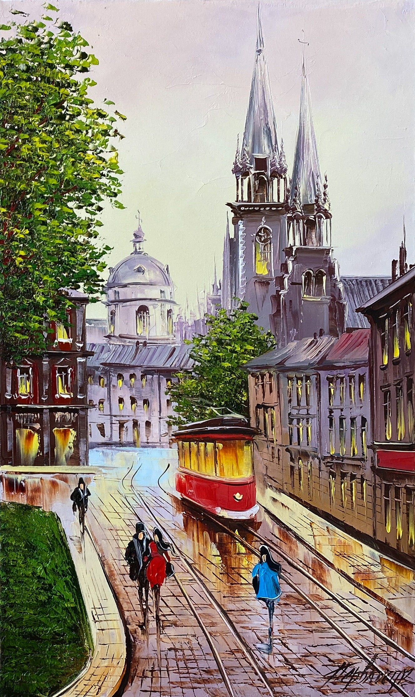 Set of 3 Painting Original European Town Paintings on Canvas Europe City Wall Gallery Set 3 Piece Wall Art Three City Paintings Set 24x36