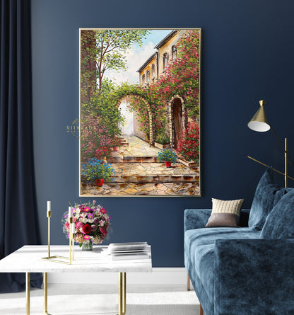 Tuscany Oil Painting Italy Canvas Wall Art Italy Landscape Painting Original Narrow Streets of Tuscany Wall Art Italian Village Artwork