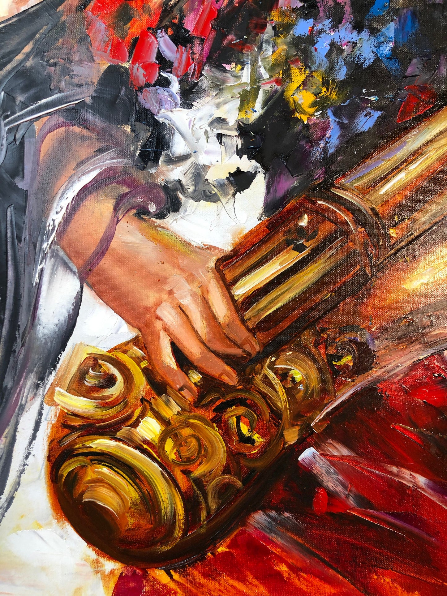 Large Abstract Saxophonist Player Painting Jazz Music Art Canvas Modern Tenor Saxophone Gift Girl Playing Sax Oil Painting for Living Room