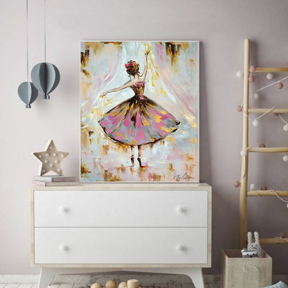 Pink and Gold Ballerina Canvas Painting Ballerina Girl Room Decor Ballet Artwork Abstract Ballerina Wall Art Nursery Painting for Baby Girl