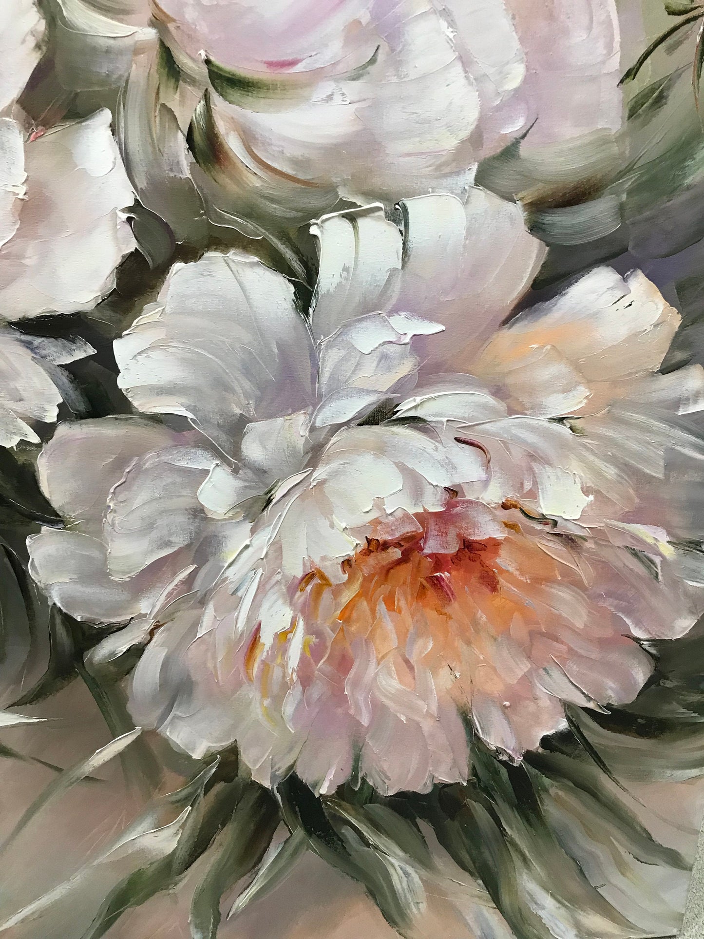 Abstract Peonies Painting Original Peony Wall Art Big Flower Painting Pastel Color Artwork White Peony Oil Painting 36x36 Large Floral Art