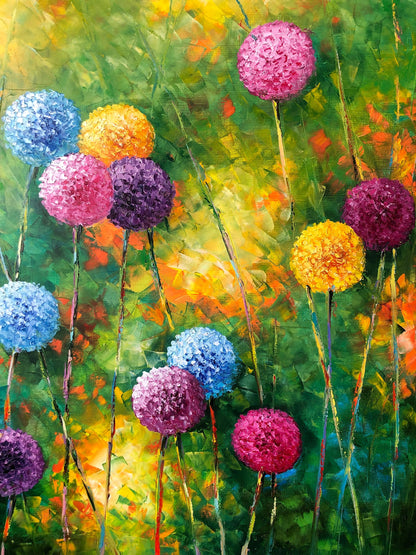 Dandelion Flowers Oil Painting Extra Large Wall Art Wildflowers Painting Master Bedroom Decor Grass Painting Field of Flowers Big Painting