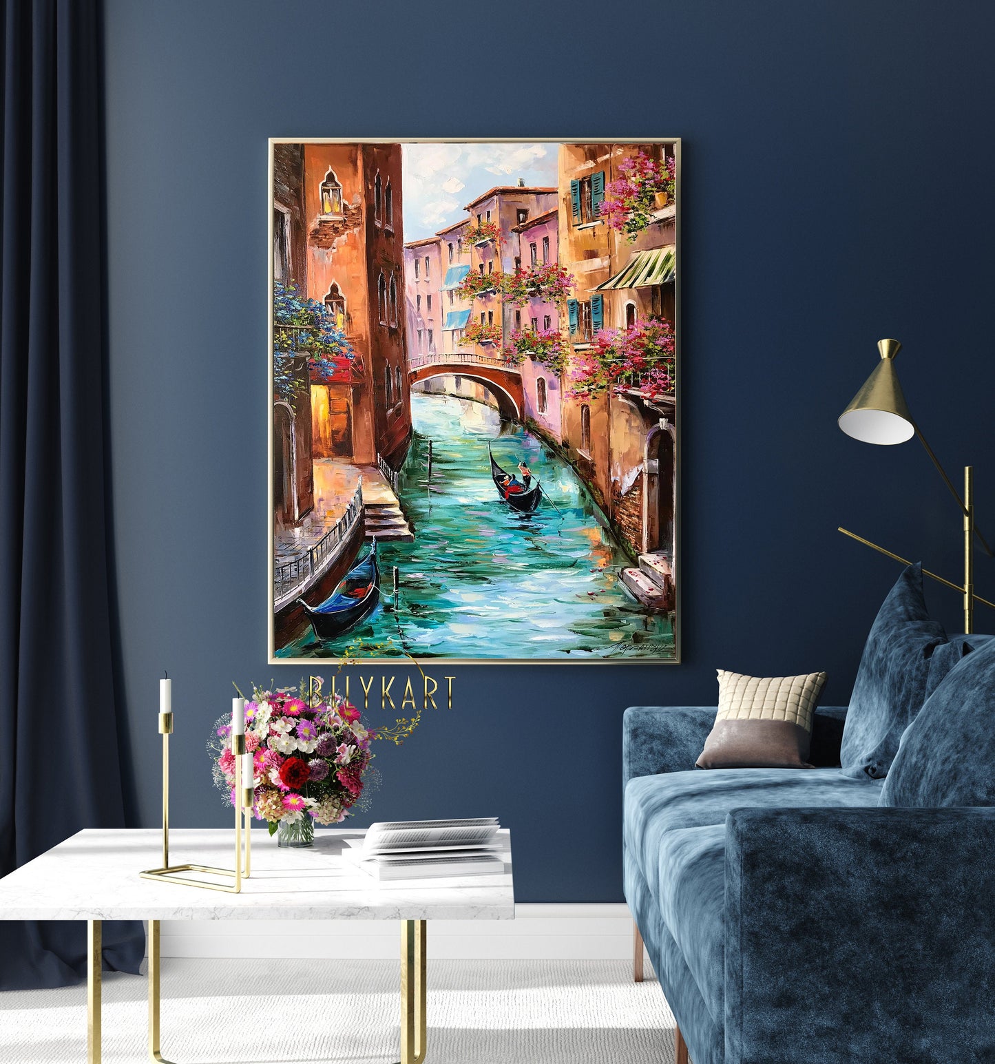 Venice Italy Painting Original Canvas Art Gondola Boat Painting Travel to Italy Gift Italian Wall Art Framed Venetian Canal Oil Painting