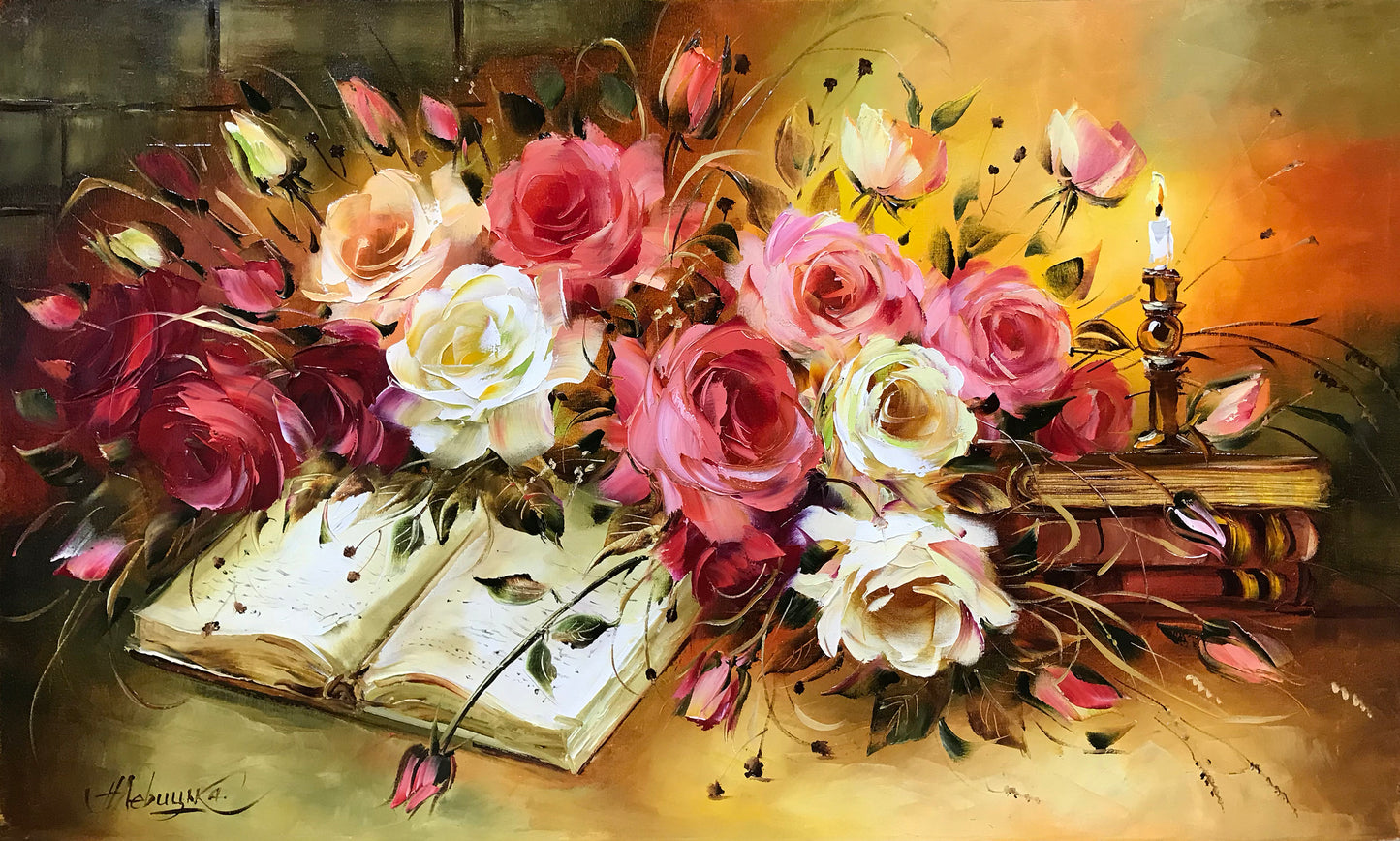 Vintage Roses Oil Painting Original Hand-painted Floral Art Classical Roses Painting Canvas Vintage Flowers Paintings Rose Flowers Wall Art