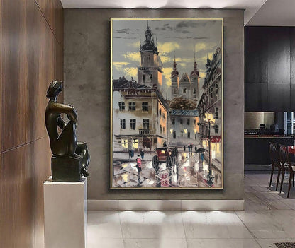 Abstract City Painting Original Street Scene Art Painting Gray Abstract Wall Art Cityscape Oil Painting Large Canvas City Street Painting