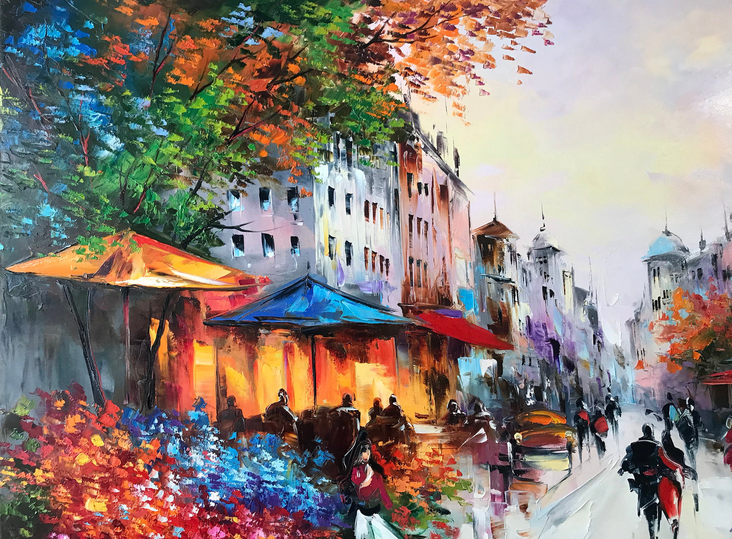 French Street Scene Oil Painting Original Paris Street Painting Emily in Paris Wall Art French Street Cafe Paintings Paris French Gifts