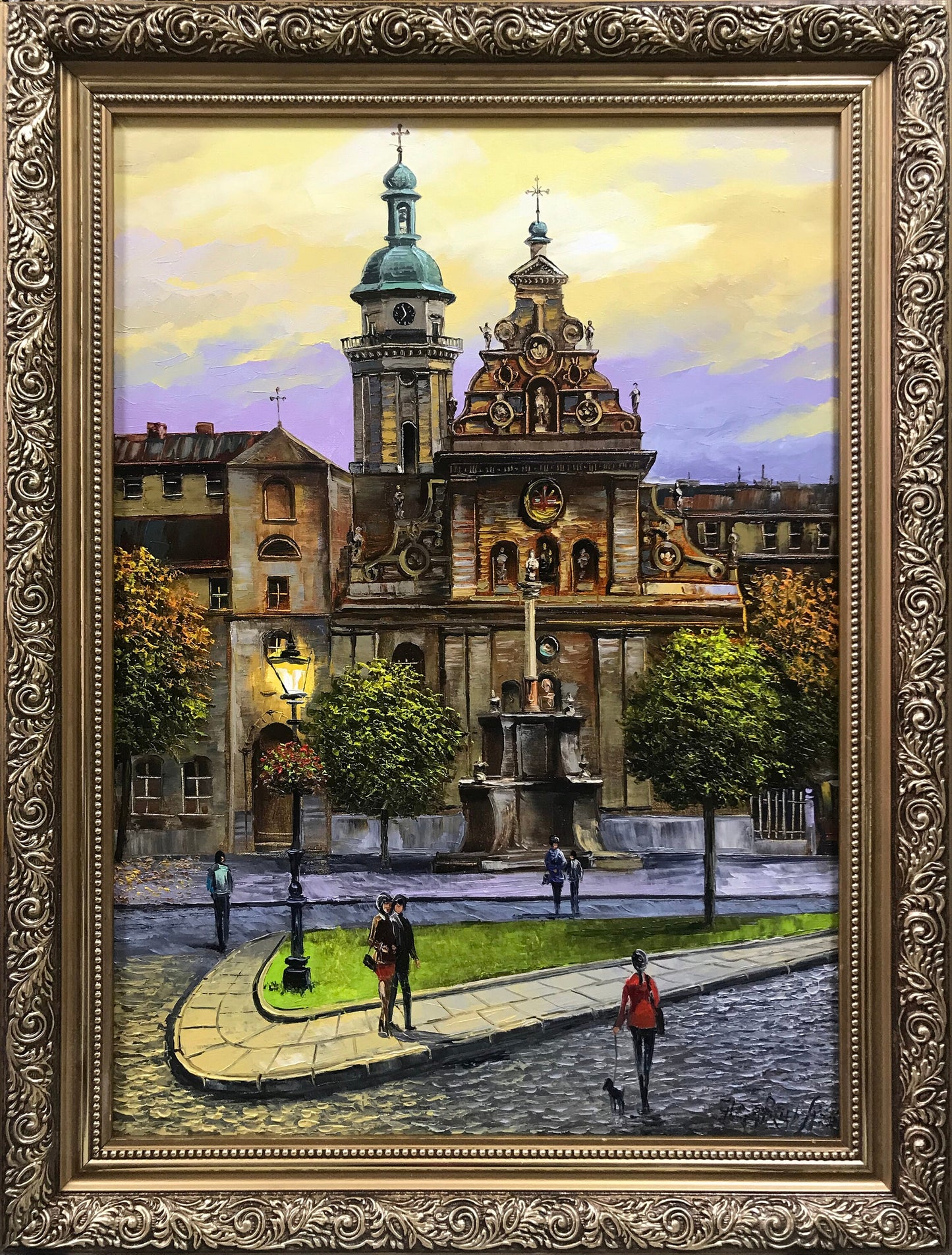 Lviv Ukraine Oil Painting Original Street Scene Painting City Scape Wall Art Old Town Painting Europe Artwork Night City Painting on Canvas