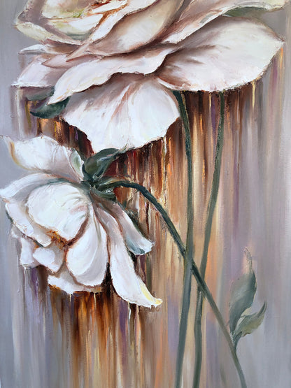 Long Narrow Wall Art Large Roses Flowers Oil Painting Tall Wall Art Pastel Colors Flowers Painting Long Painting Vertical Narrow Wall Decor