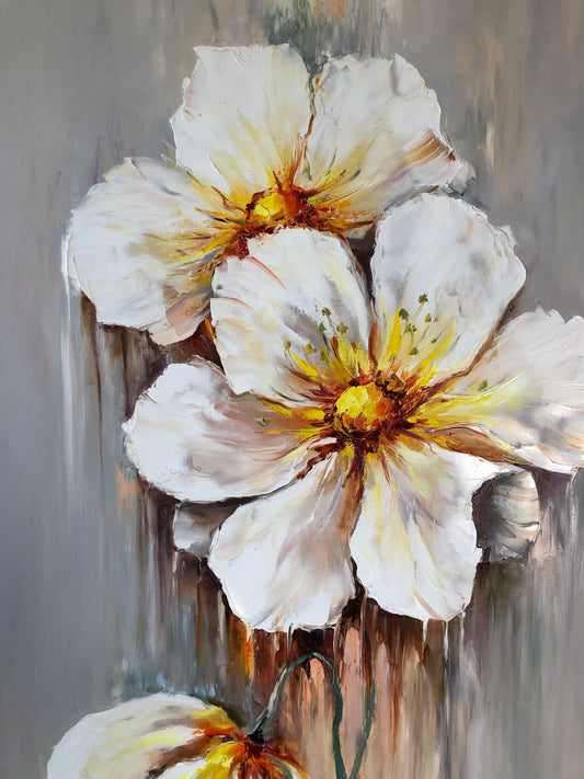Long Narrow Wall Art Large Daisy Flowers Oil Painting Tall Wall Art Soft Pastel Painting Long Painting Vertical Narrow Dinning Room Decor
