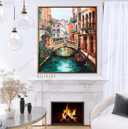 Italian painting original City wall art Gondola artwork Travel gift for her House painting Italy art landscape Venice oil painting on canvas