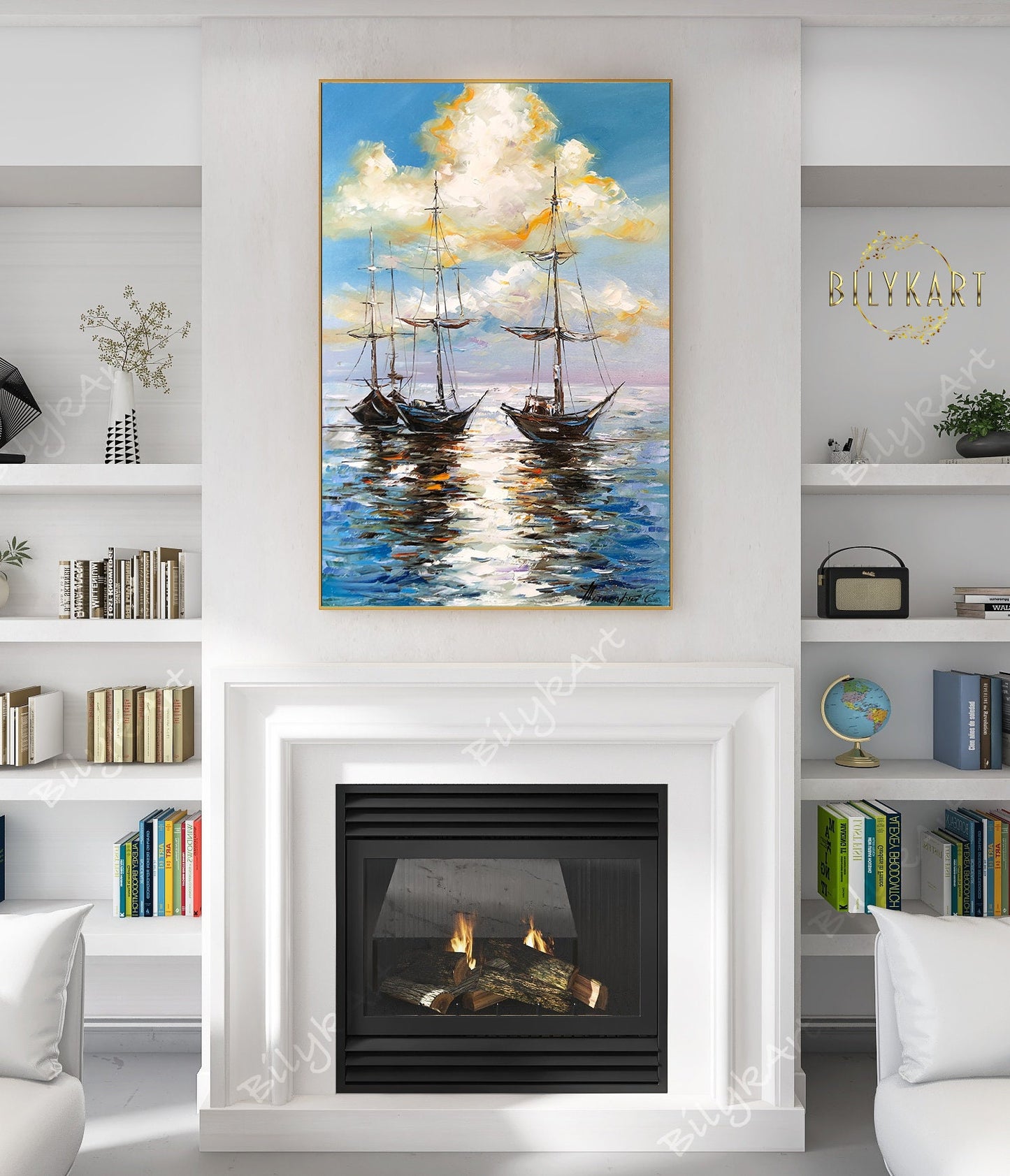 Sail Boat at Sea Oil Painting, Original Sailboats Painting, Sailing Wall Art, Custom Boat Painting on Canvas, Colorful Sunset Boats Art