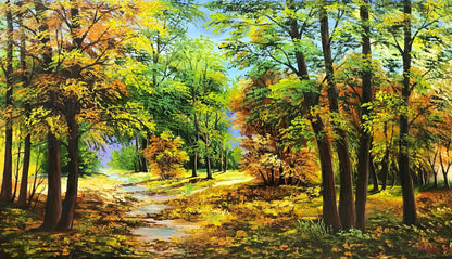 Nature Oil Painting Original Fall Painting Forest Road Canvas Wall Art Countryside Painting Above Bed Decor Autumn Forest Landscape Painting