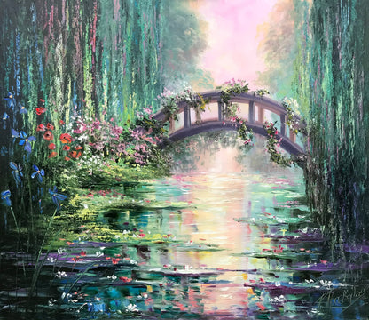 Claude Monet Painting Bridge Over a Pond of Water Lilies Artist Impressionism Art Green Water Lily Pond Oil Painting on Canvas