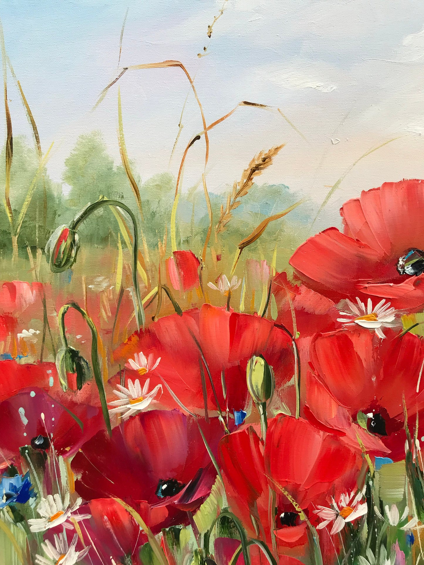 Ukrainian Poppy Field Painting Original Art Work Wildflowers Ukrainian Oil Painting Landscape Red Poppies Painting Support Ukraine Artist