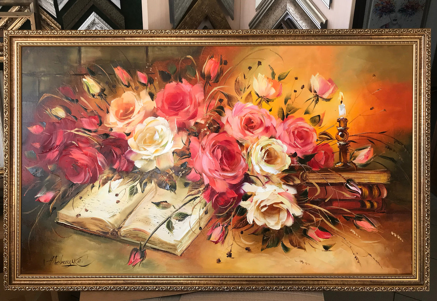 Vintage Roses Oil Painting Original Hand-painted Floral Art Classical Roses Painting Canvas Vintage Flowers Paintings Rose Flowers Wall Art