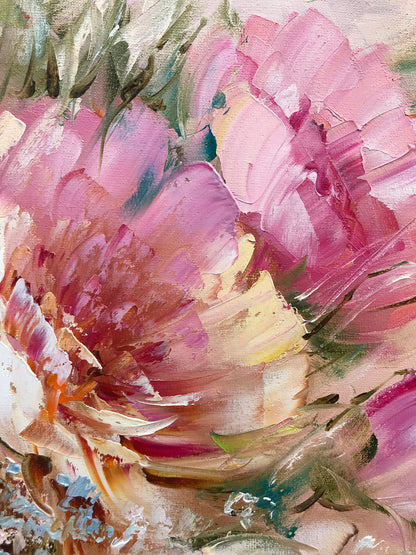 Peonies Oil Painting Original Floral Still Life Painting Mauve Peony on Canvas Painting Bouquet of Flowers in Vase Painting Flower Art Gift