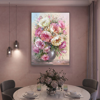 Peonies Oil Painting Original Floral Still Life Painting Mauve Peony on Canvas Painting Bouquet of Flowers in Vase Painting Flower Art Gift