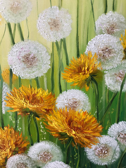 Dandelion Flower Oil Painting Original Art Work Ukraine Artist Botanical Art Ukrainian Painting Field of Flowers Painting Dandelion Wall Art