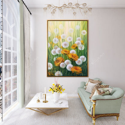 Dandelion Flower Oil Painting Original Art Work Ukraine Artist Botanical Art Ukrainian Painting Field of Flowers Painting Dandelion Wall Art