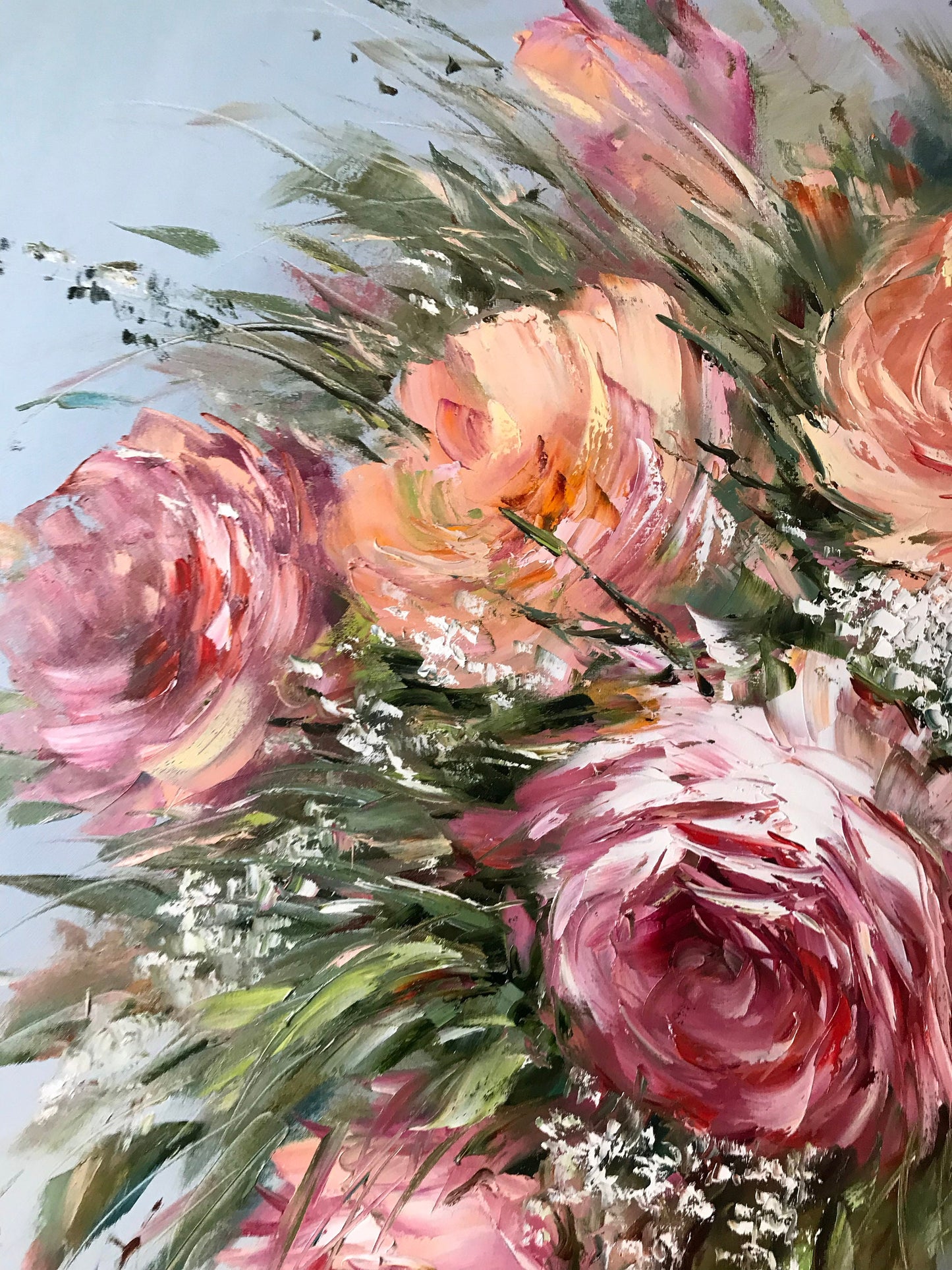 Large Flowers Oil Painting Original Pink Roses Wall Art Custom Bridal Bouquet Painting from Photo Pink Rose Flower Oil Painting on Canvas