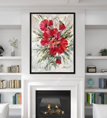 Red Poppy Painting Original Canvas Flower Artwork Floral Art Gift for Mom Poppies Wall Art Decor Red Flowers Oil Painting Poppies Wall Art