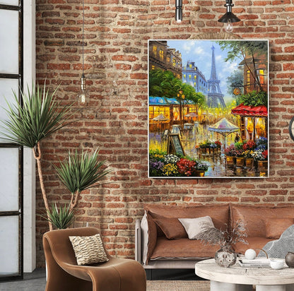 Original Paris Oil Painting Eiffel Tower Art Night City Painting Restaurant Decor Paris Cafe Painting Parisian Art Street Scene Painting