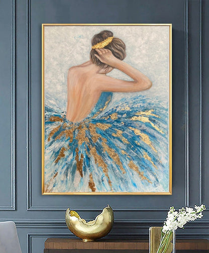 Original Ballerina Painting Teal Gold Wall Art Ballet School Art Ballerina Wall Art Ballet Gifts For Woman Ballerina Paintings on Canvas