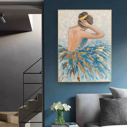 Original Ballerina Painting Teal Gold Wall Art Ballet School Art Ballerina Wall Art Ballet Gifts For Woman Ballerina Paintings on Canvas