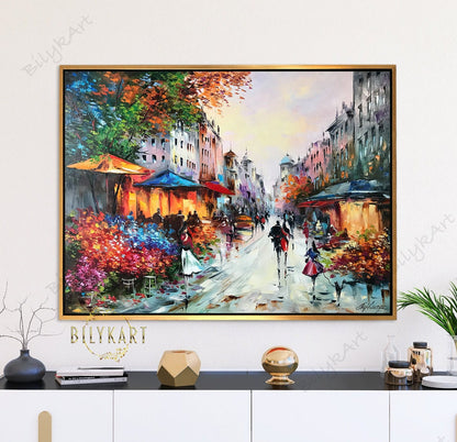 French Street Scene Oil Painting Original Paris Street Painting Emily in Paris Wall Art French Street Cafe Paintings Paris French Gifts