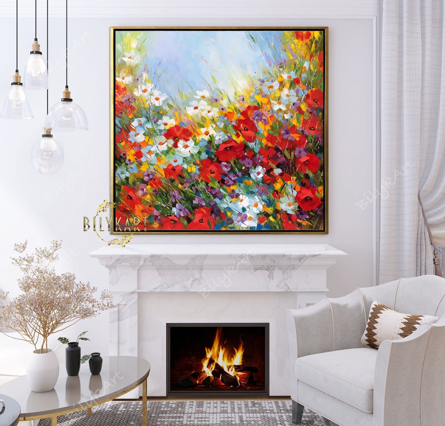 Poppy Field Oil Painting Original Artwork Red Poppies Painting on Canvas Wildflower Art Floral Meadow Painting Ukrainian Poppy Wall Art