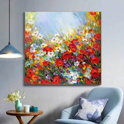 Poppy Field Oil Painting Original Artwork Red Poppies Painting on Canvas Wildflower Art Floral Meadow Painting Ukrainian Poppy Wall Art