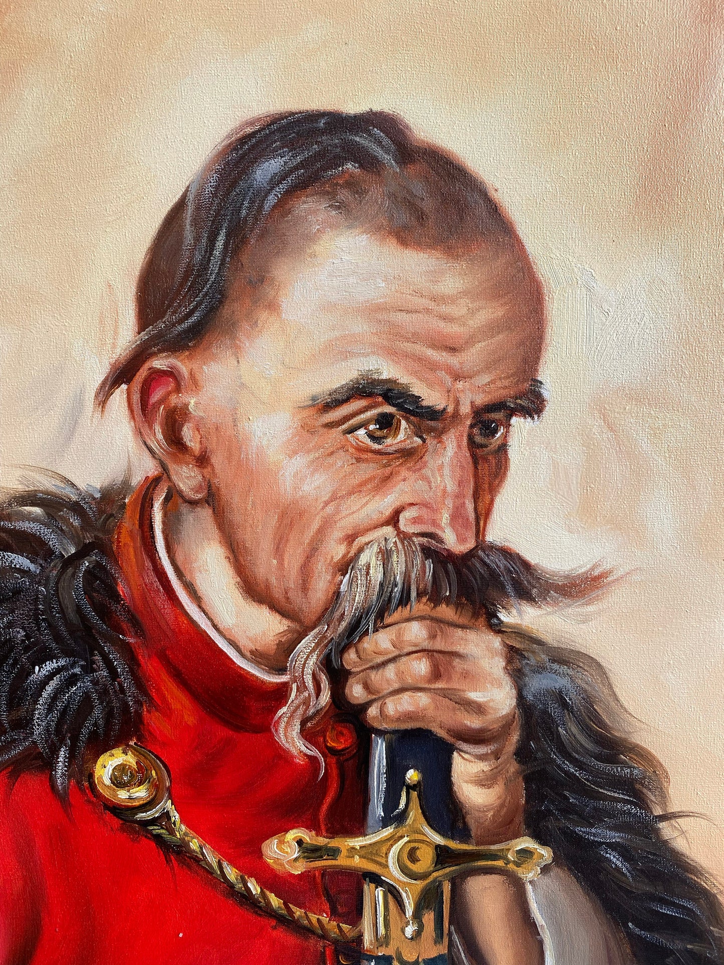 Ukrainian Cossack with Sword Oil Painting Original Ukrainian Paintings Ukraine Wall Decor Ukraine Shops Paintings Ukrainian Cossack Folk Art