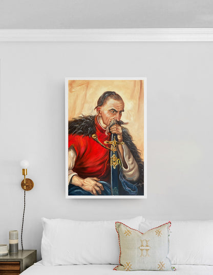 Ukrainian Cossack with Sword Oil Painting Original Ukrainian Paintings Ukraine Wall Decor Ukraine Shops Paintings Ukrainian Cossack Folk Art