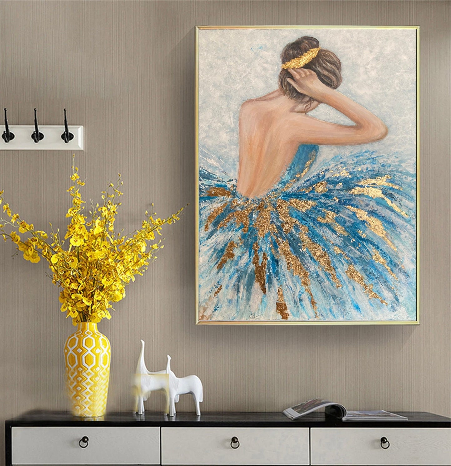 Original Ballerina Painting Teal Gold Wall Art Ballet School Art Ballerina Wall Art Ballet Gifts For Woman Ballerina Paintings on Canvas