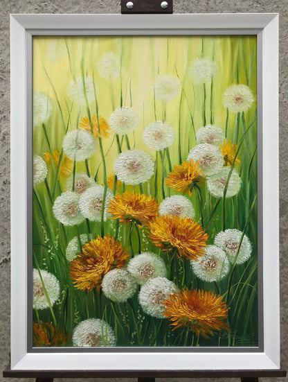 Dandelion Flower Oil Painting Original Art Work Ukraine Artist Botanical Art Ukrainian Painting Field of Flowers Painting Dandelion Wall Art