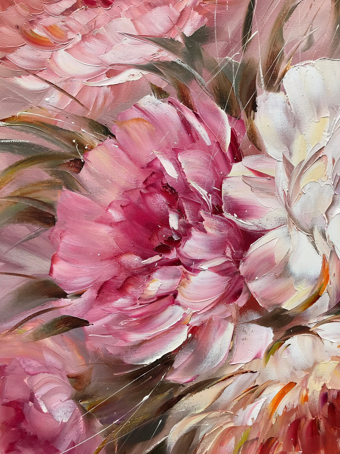 Pink Peonies Original Painting, Large Blooming Flowers Wall Art, Peony Painting Oil on Canvas, Pink Abstract Floral Art, Peonies Wall Art