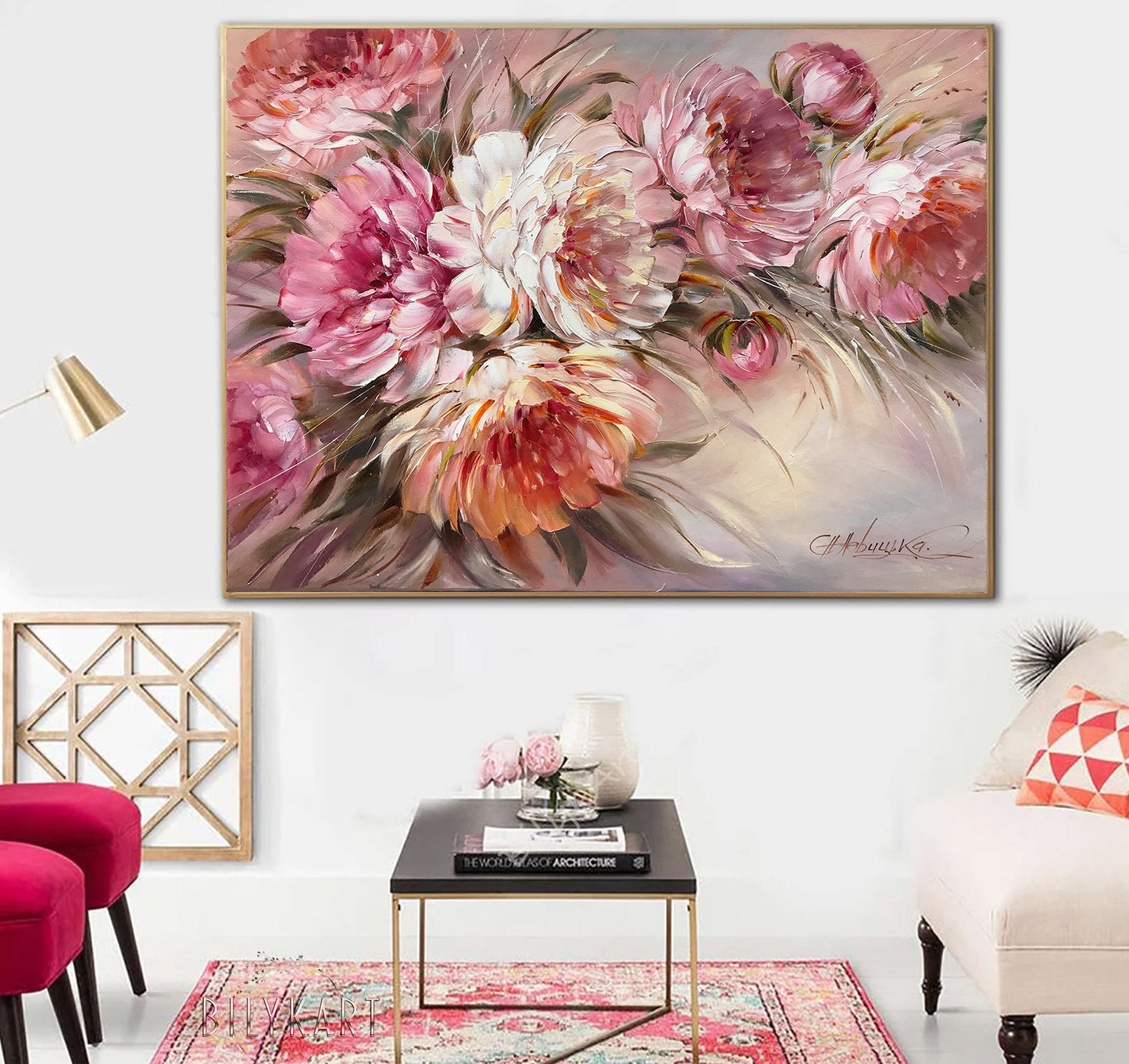 Pink Peonies Original Painting, Large Blooming Flowers Wall Art, Peony Painting Oil on Canvas, Pink Abstract Floral Art, Peonies Wall Art