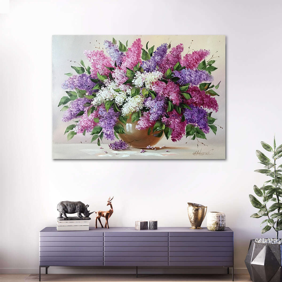 Purple Lilac Original Painting, Large Blooming Flowers Wall Art, Lilacs Painting Oil on Canvas, Purple Floral Decor Framed, Lilac Wall Art