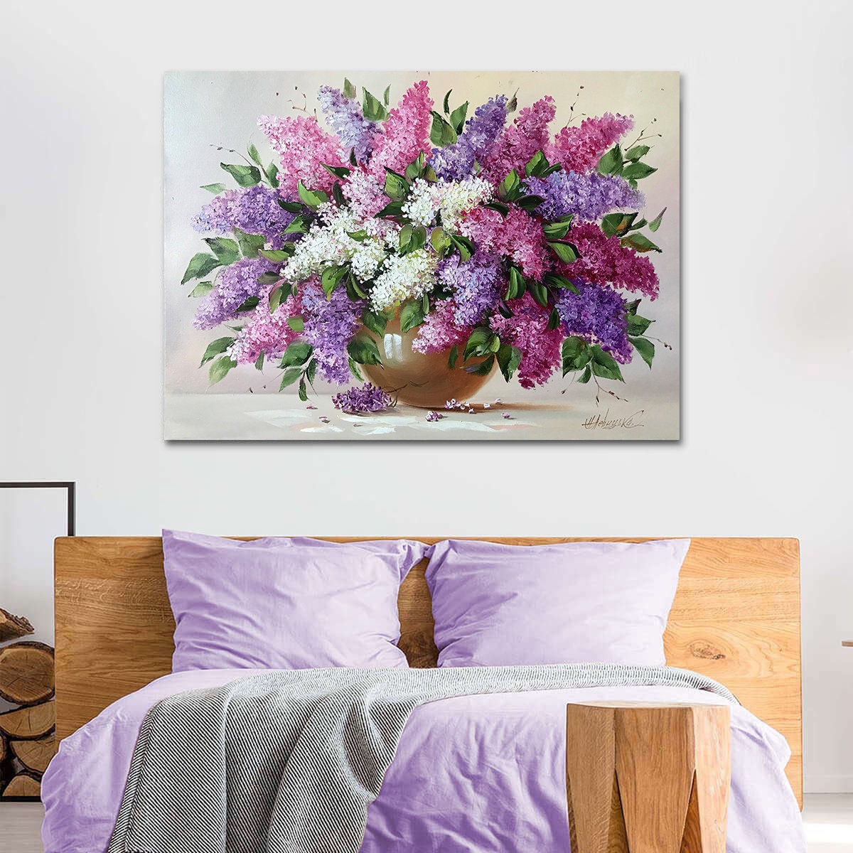 Purple Lilac Original Painting, Large Blooming Flowers Wall Art, Lilacs Painting Oil on Canvas, Purple Floral Decor Framed, Lilac Wall Art