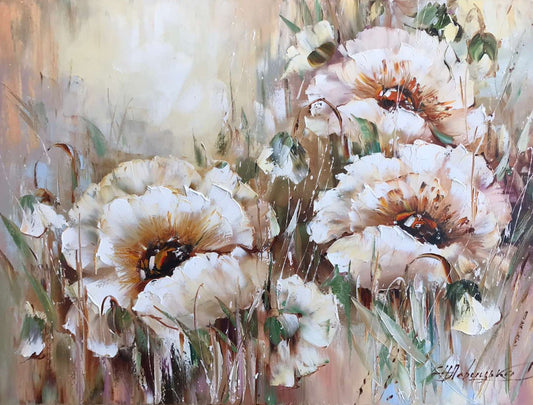 Big Abstract Flower Oil Painting Beige Floral Wall Art Neutral Color Flower Paintings Large Flowers for Wall Decor Painting Abstract