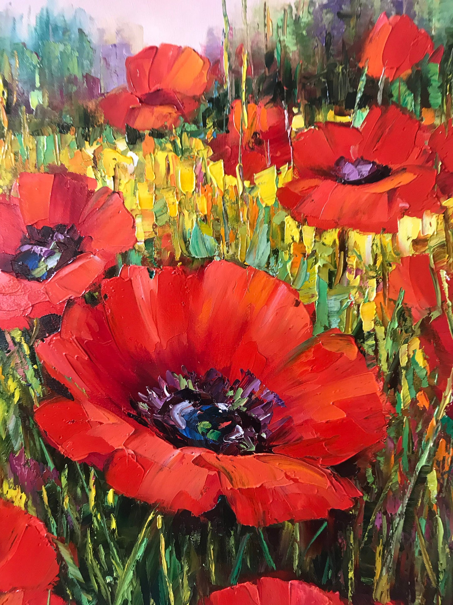 Red Poppies Painting Handpainted Wildflowers Field Wall Art Red Flower Painting on Canvas Poppy Filed Painting Original Floral Oil Artwork