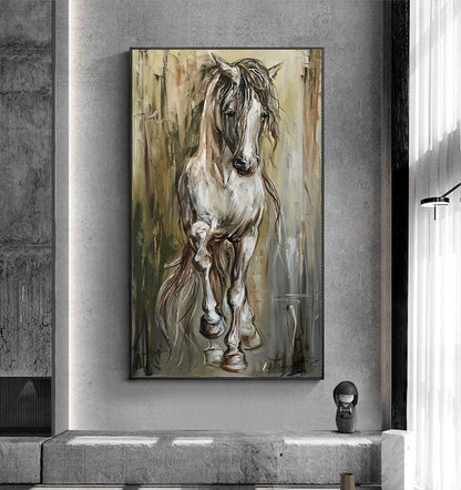 Arabian Horse Oil Painting on Canvas Farmhouse Wall Art Animal Oil Painting Gift for Horse Lover Abstract Running Horse Painting 30x60