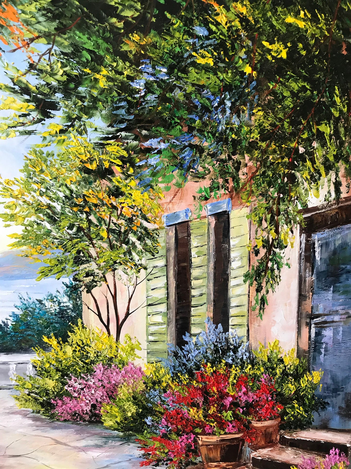 Tuscany Italian Painting Oil Original Landscape Painting for Kitchen Summer in the Garden Wall Art Decor italian village painting italy gift