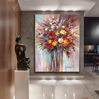 Large Flower Painting Abstract Red Flowers Wall Art Contemporary Floral Oil Painting Modern Rose Flower Paintings Canvas Floral Wall Decor