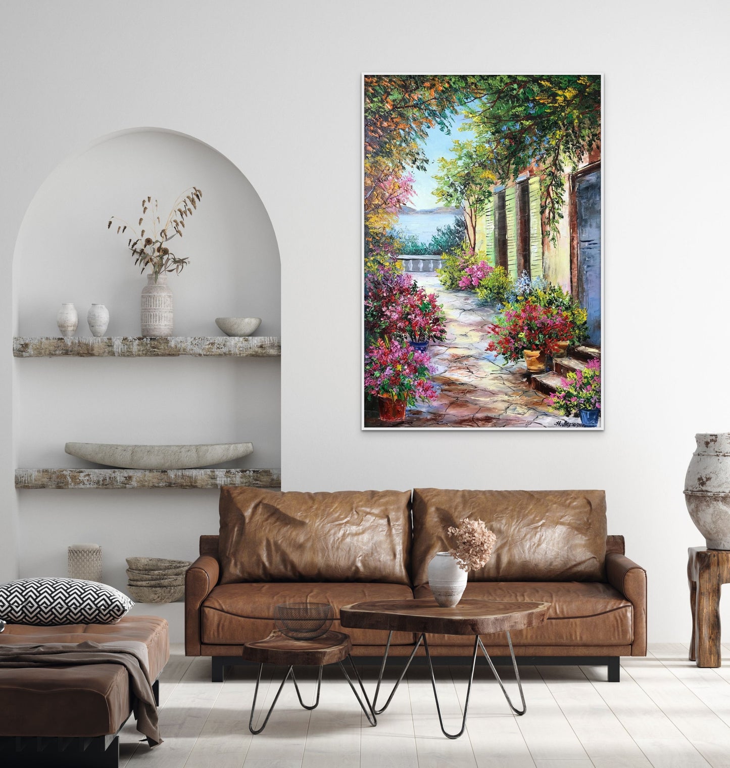 Tuscany Italian Painting Oil Original Landscape Painting for Kitchen Summer in the Garden Wall Art Decor italian village painting italy gift